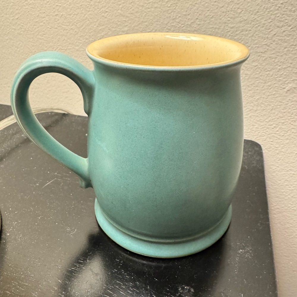 Denby Tudor Aqua Ceramic Mug with Cream Interior. Rare color and style.
